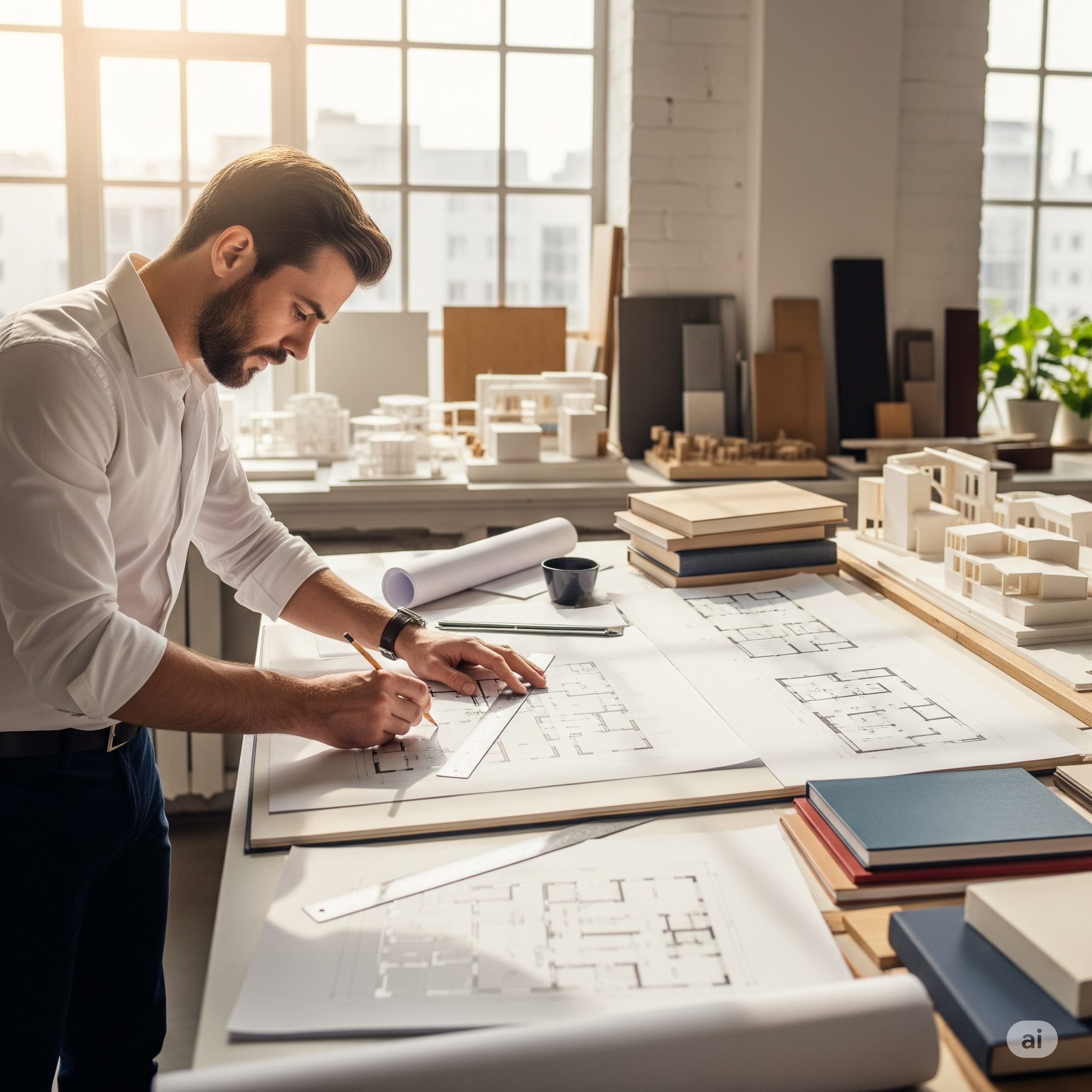 Architect designing on laptop