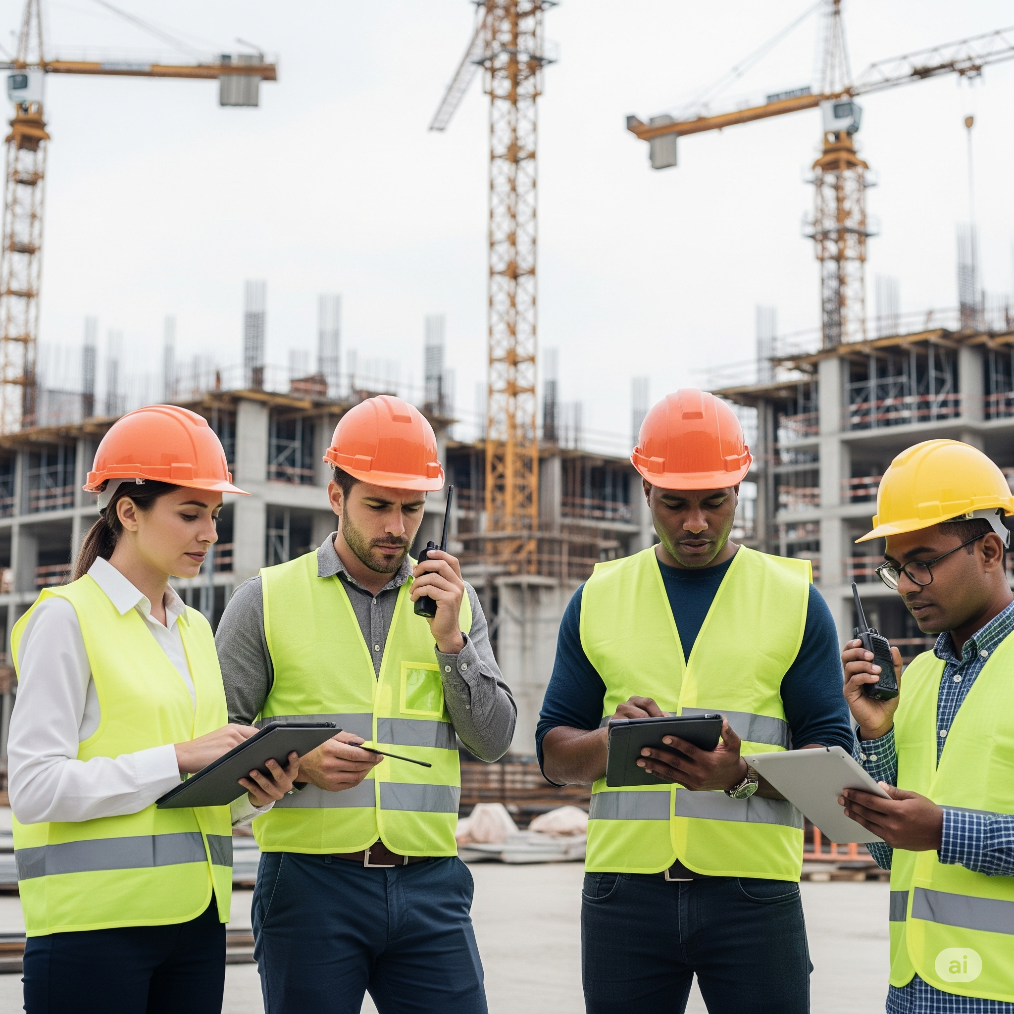 Construction workers discussing plans